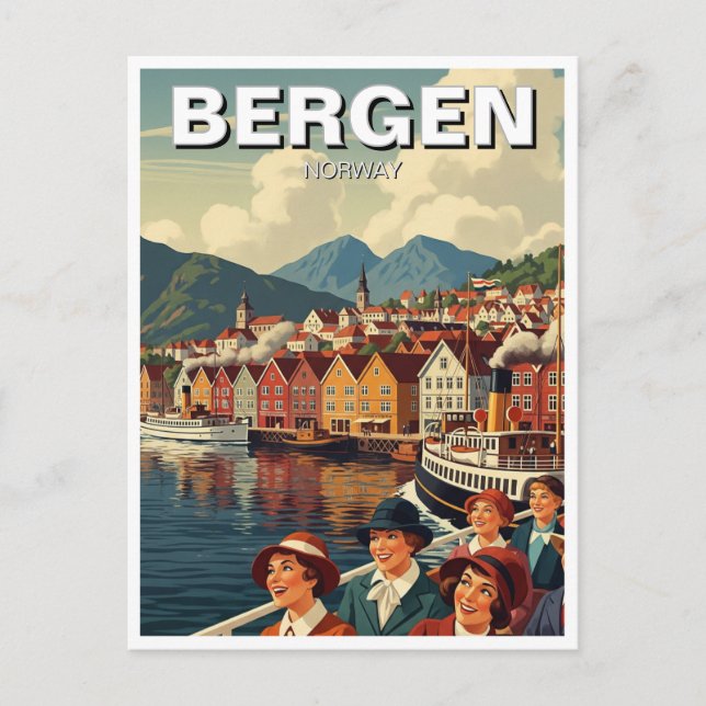 Postal Viaje de Vintage Bergen Noruega (Anverso)