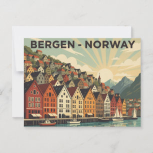 Postal Viaje de Vintage Bergen Noruega