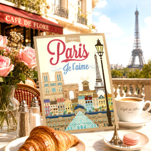 Postal Viaje de Vintage Bonjour París