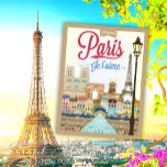 Postal Viaje de Vintage Bonjour París<br><div class="desc">Aprovecha el encanto intemporal de la "Ciudad del Amor" con nuestra tarjeta de viaje de París Bonjour. Esta postal muestra una representación artística de París que refleja su encanto clásico y su mística romántica. Todos los detalles, desde la icónica Torre Eiffel hasta el sereno río Sena, son capturados magistralmente para...</div>