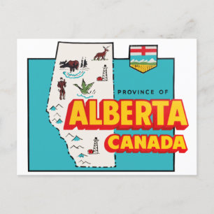 Postal Viaje de vintage en el mapa de Alberta