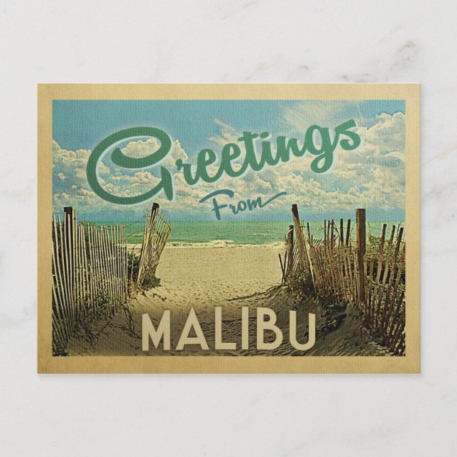 Postal Viaje de Vintage en Playa de Malibu (Anverso)