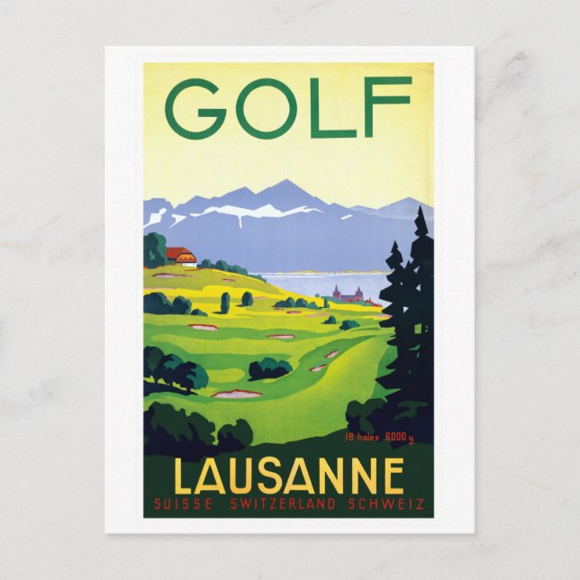 Postal Viaje de Vintage Golf Lausanne Suiza (Anverso)
