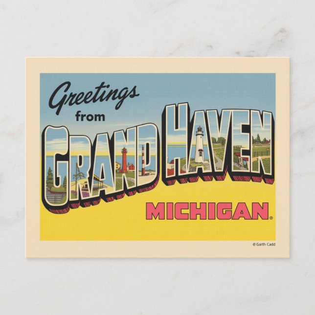 Postal Viaje de vintage Grand Haven (Anverso)