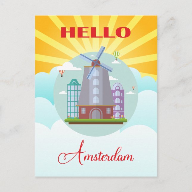 Postal Viaje de Vintage Hello Amsterdam Holland (Anverso)