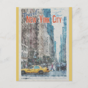 Postal Viaje de vintage New York City Street Taxi