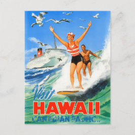 Postal Viaje de Vintage para Surfing en Hawái