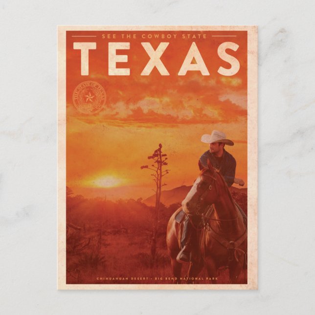 Postal Viaje de vintage Texas Cowboy (Anverso)