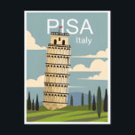 Postal Viaje de Vintage Torre de Pisa Italia<br><div class="desc">vintage,  retro,  travel,  moderno,  acuarela,  clásico,  inclinado,  Tower,  Pisa,  italia, </div>