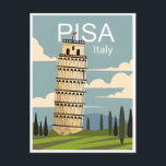 Postal Viaje de Vintage Torre de Pisa Italia<br><div class="desc">vintage,  retro,  travel,  moderno,  acuarela,  clásico,  inclinado,  Tower,  Pisa,  italia, </div>
