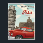 Postal Viaje de Vintage Torre de Pisa Italia<br><div class="desc">vintage,  retro,  travel,  moderno,  acuarela,  clásico,  inclinado,  Tower,  Pisa,  italia, </div>