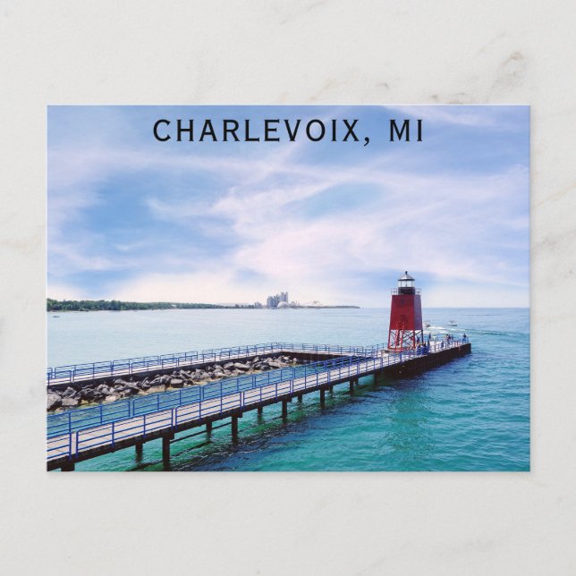 Postal Viaje del faro de Charlevoix Michigan (Anverso)