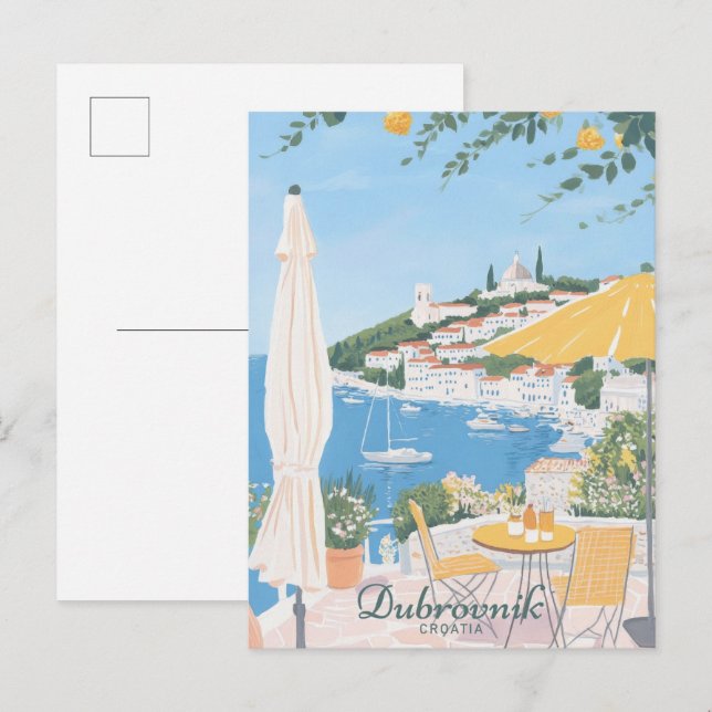Postal Viaje del Ilustracion Gouache de Dubrovnik Croatia (Anverso / Reverso)