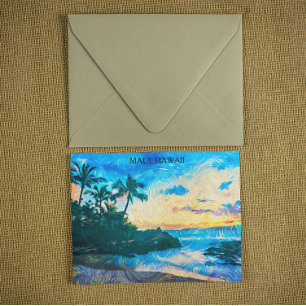 Postal Viaje del Ilustracion Maui Hawaii Oil Paint