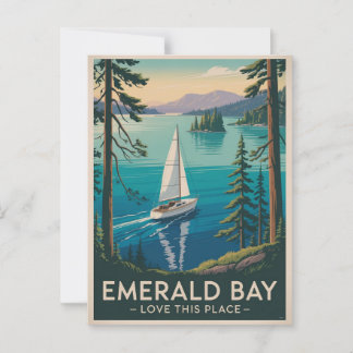 Postal Viaje del lago Tahoe de la Bahía Esmeralda Vintage