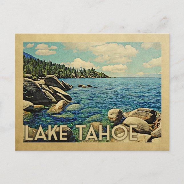 Postal Viaje del Lago Tahoe Vintage (Anverso)