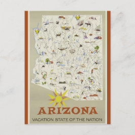 Postal Viaje del mapa de vacaciones del estado de Arizona