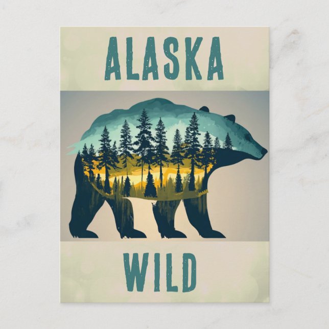 Postal Viaje del oso salvaje Alaska (Anverso)
