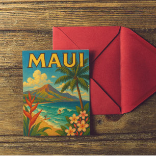 Postal Viaje del paraíso de surf Retro Maui Hawaii