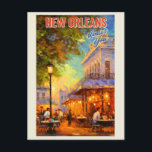 Postal Viaje del vintage New Orleans Louisiana Café<br><div class="desc">A cualquiera le encantaría recibir esta tarjeta postal de viaje de NOLA con un ilustracion retro de una escena de café en Nueva Orleans,  Luisiana!</div>