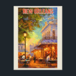 Postal Viaje del vintage New Orleans Louisiana Café<br><div class="desc">A cualquiera le encantaría recibir esta tarjeta postal de viaje de NOLA con un ilustracion retro de una escena de café en Nueva Orleans,  Luisiana!</div>