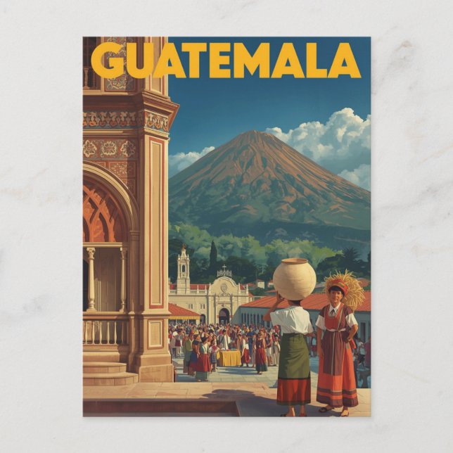 Postal Viaje del volcán del mercado vitícola de Guatemala (Anverso)