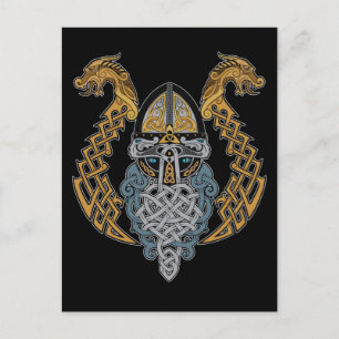 Postal Viaje Dragón Valknut Casco Valhalla Dios Odin