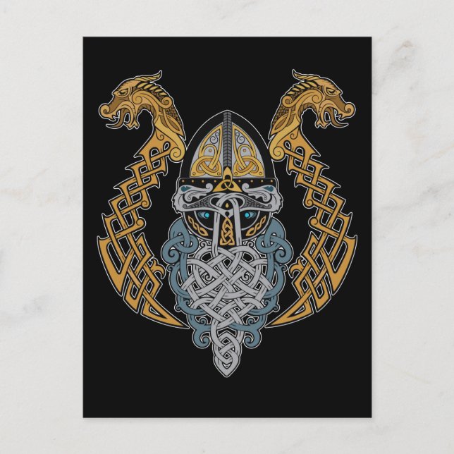 Postal Viaje Dragón Valknut Casco Valhalla Dios Odin (Anverso)