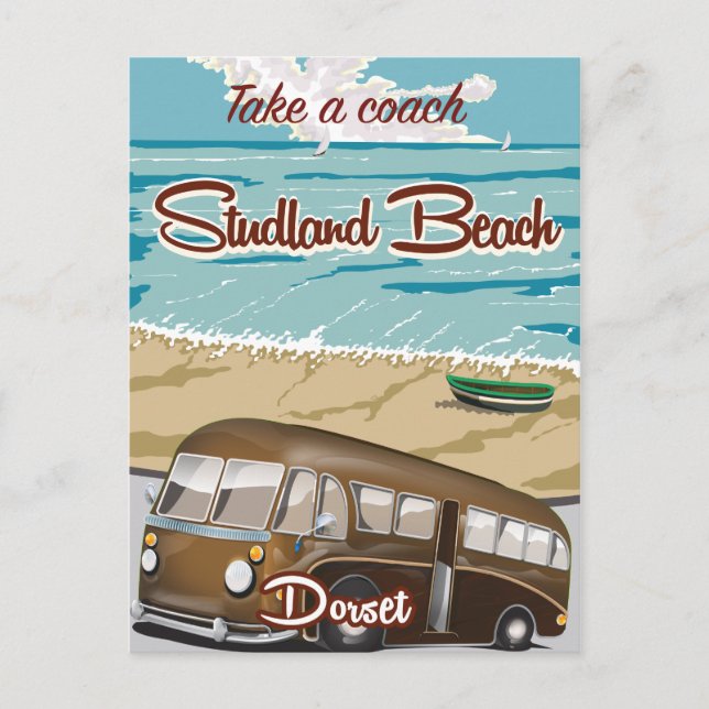 Postal Viaje en autobús a Studland Beach Dorset (Anverso)