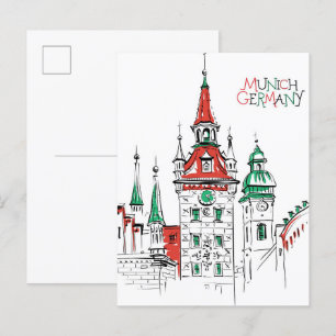 Postal Viaje en el casco antiguo de Munich Ilustracion Al