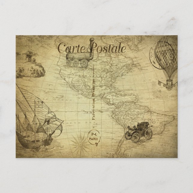 Postal Viaje en el mapa del mundo de las cosechas con tra (Anverso)