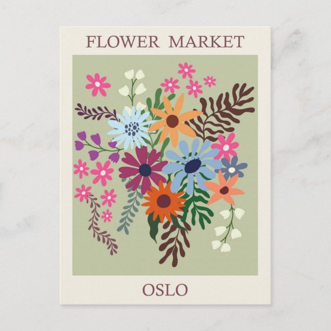 Postal Viaje en el mercado de flores de Oslo Noruega (Anverso)