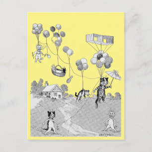 Postal Viaje en globo de gato, Louis Wain