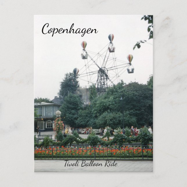 Postal Viaje en globo de los años 1940 en el Parque Tivol (Anverso)