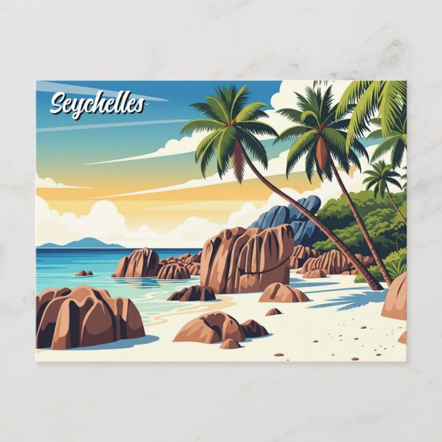 Postal Viaje en la playa de Anse Source d'Argent (Anverso)