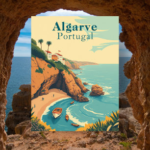 Postal Viaje en la playa retro de Portugal Algarve