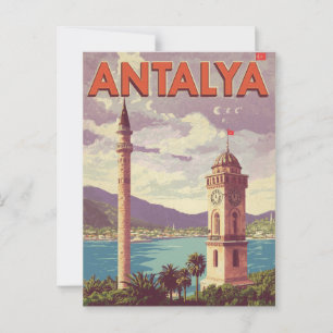 Postal Viaje en minarete de la torre del reloj de Antalya
