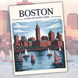 Postal Viaje en Skyline de Massachusetts en Boston Retro
