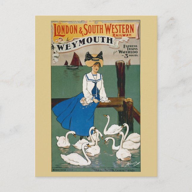 Postal Viaje en tren británico de Weymouth Inglaterra (Anverso)