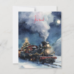 Postal Viaje en tren de invierno a través de un paisaje n