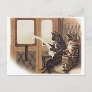 Postal Viaje en tren de Kitty