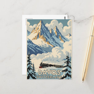 Postal Viaje en tren de Suiza Davos Vintage