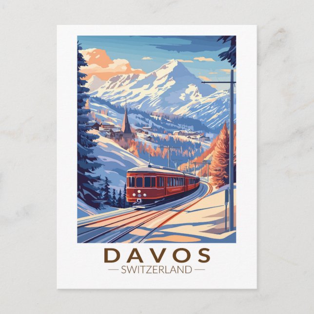 Postal Viaje en tren de Suiza Davos Vintage (Anverso)