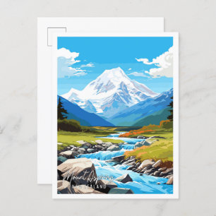 Postal Viaje en vintage en el Monte Aspirando en Nueva Ze