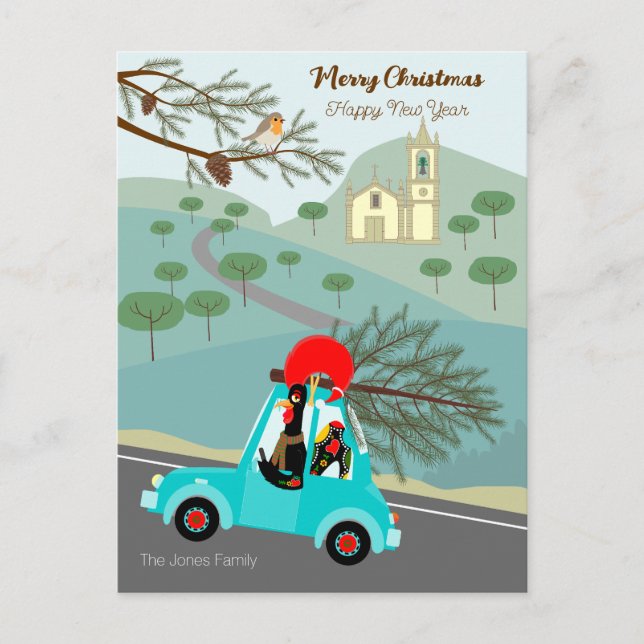 Postal Viaje festivo a Navidades de gallos de Portugal (Anverso)