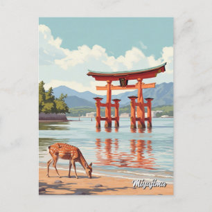 Postal Viaje flotante por el santuario de Miyajima Torii 