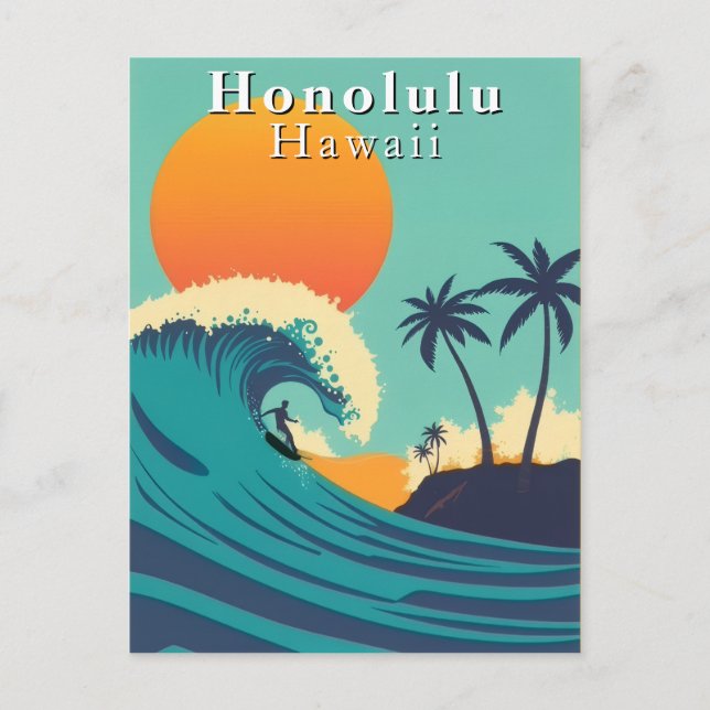 Postal Viaje Honolulu Hawaii Vintage Surfing (Anverso)