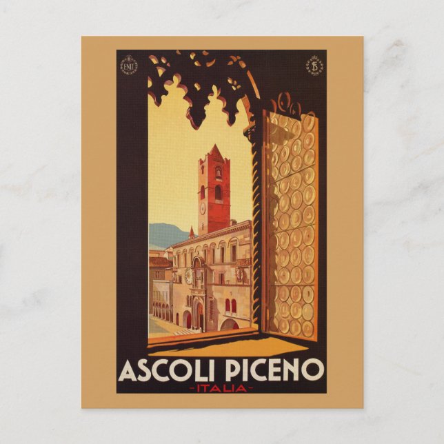 Postal Viaje italiano de época y Ascoli Piceno (Anverso)