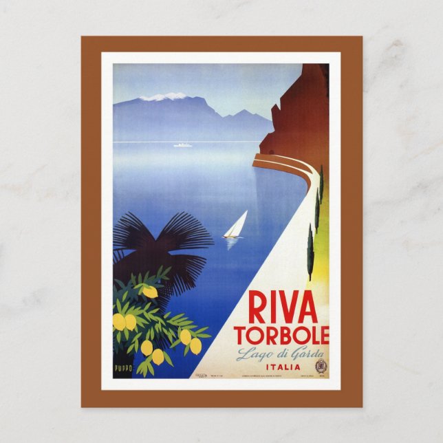 Postal Viaje italiano del Viejo Torbole Riva Lake Garda (Anverso)