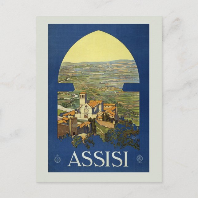 Postal Viaje italiano retro de Asís (Anverso)